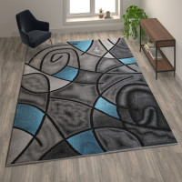Flash Furniture ACD-RGTRZ860-810-BL-GG Jubilee Collection 8' x 10' Blue Abstract Area Rug - Olefin Rug with Jute Backing - Living Room, Bedroom, & Family Room